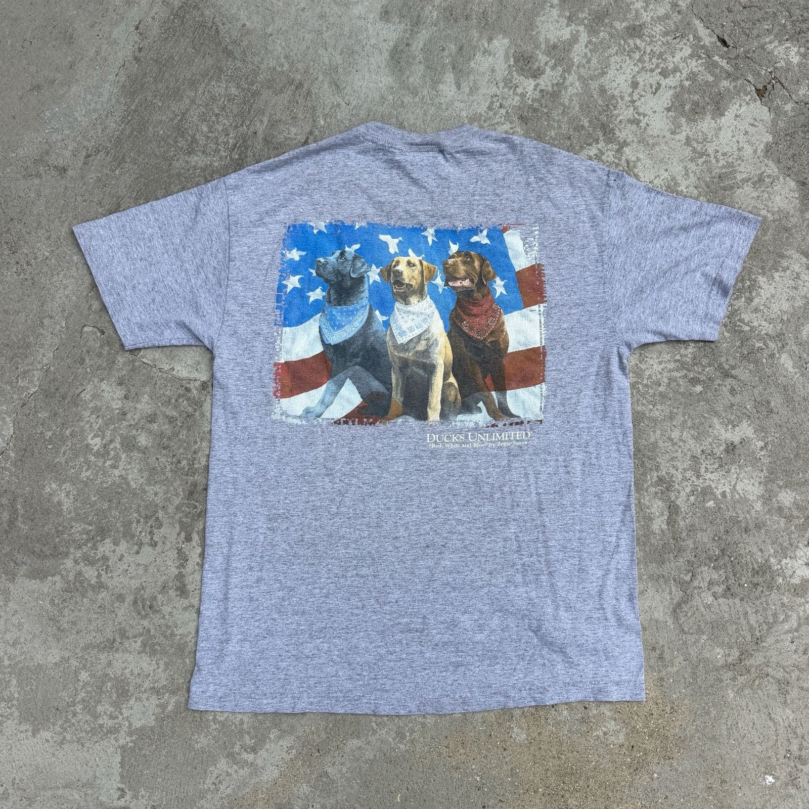 Ducks Unlimited Red White and Blue Labrador Flag T-Shirt by Zettie Jones gallery