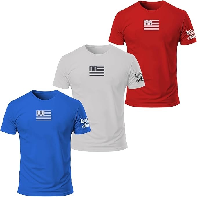 United Combat Men’s 3-Pack Patriotic T-Shirts – American Flag Fit Graphic Tees –