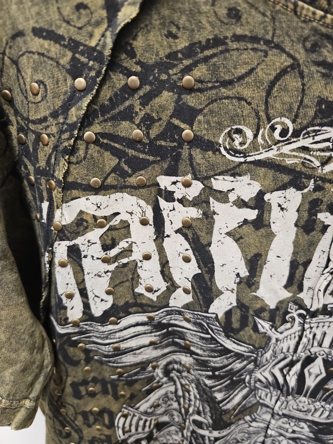 Affliction Dead Or Alive Shirt Men's Large Copper Crewneck Beaded Rockabilly gallery