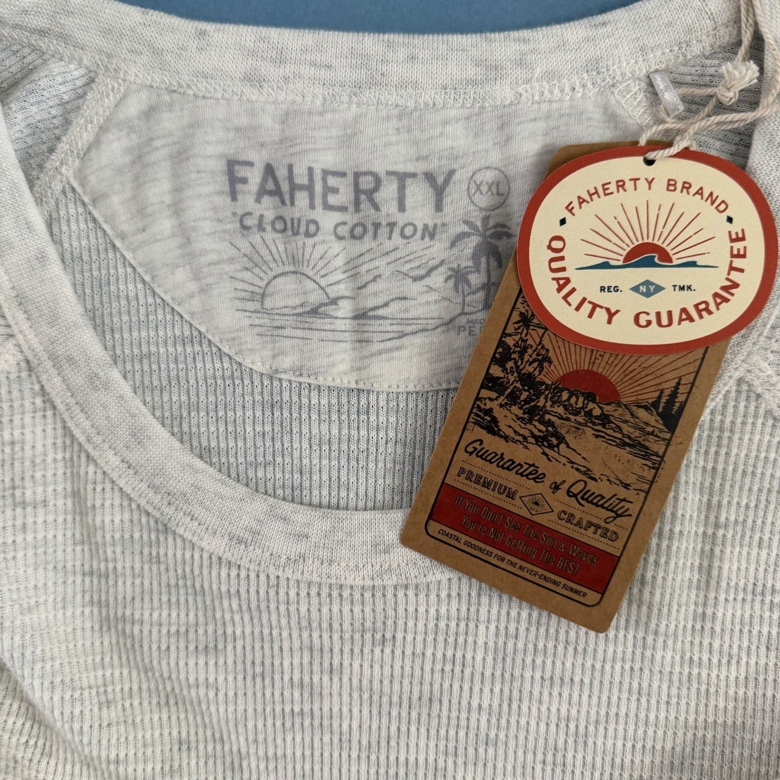 Faherty Long Sleeve Cloud Waffle Crew Ivory Heather NWT XXL Pima Cotton Thermal gallery