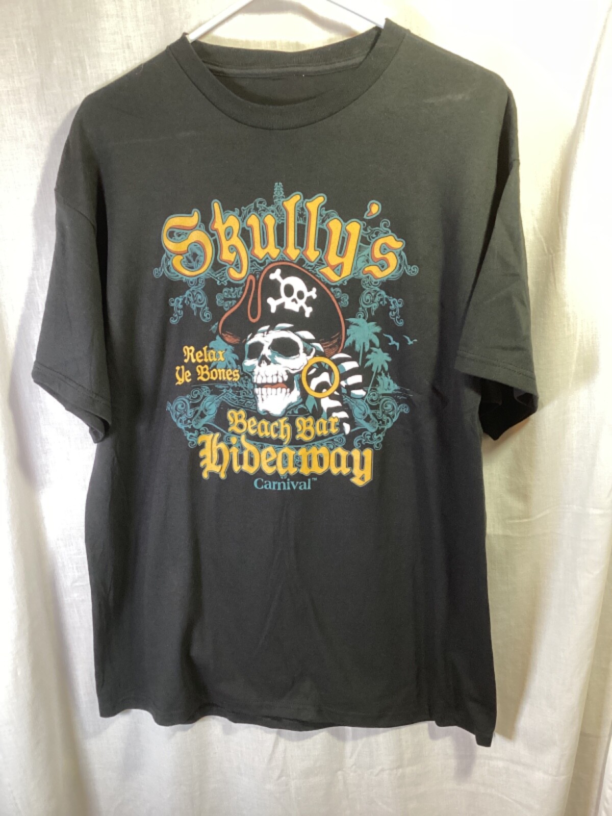 Skully’s Beach Bar Hideaway (Carnival Cruise) Black Large Cotton T Shirt T14