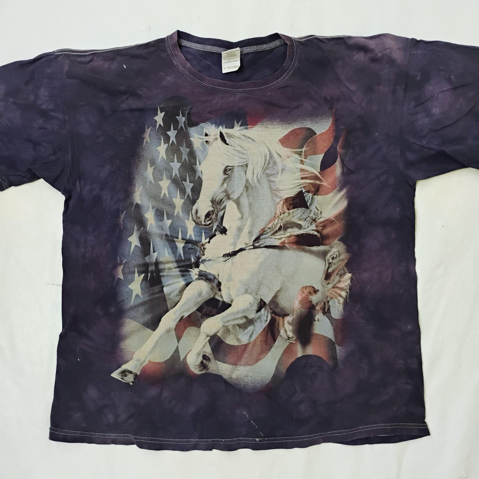 The Mountain White Horse American Flag Print Purple Shirt Size XL gallery