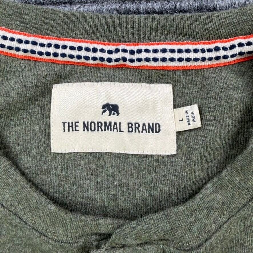 The Normal Brand Mens Large Olive Green Long Sleeve Raglan Henley Shirt Casual gallery