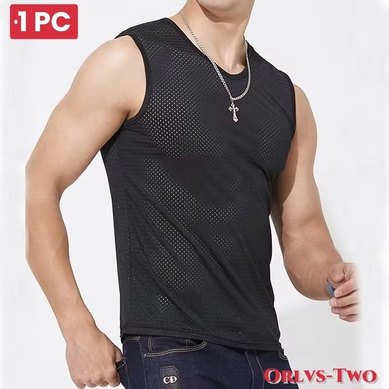 Men’s Ice Silk Mesh Tank Top – Breathable Gym Stringer Vest gallery