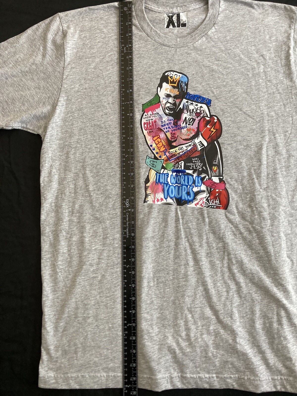 Ali The Greatest Graffiti Abstract Art Graphic Print Men’s Grey Tee NWT Size XL gallery