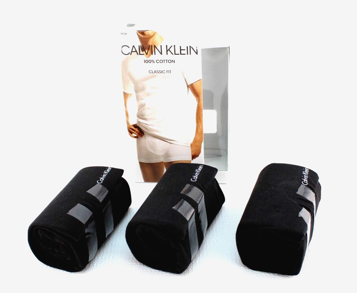 NWB CALVIN KLEIN S 34-36 Black 3-Pack 100% Cotton Stretch Men T-Shirts MSRP $42