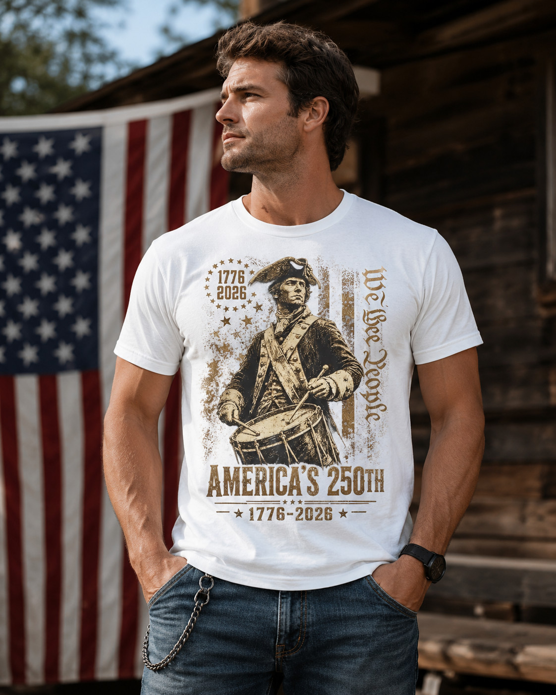 America 250th Anniversary 1776-2026 Men’s Navy Blue Patriotic Graphic T-Shirt US gallery