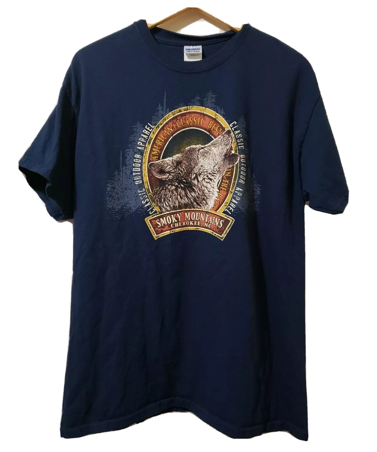 Gildan Graphic T-Shirt Mens L Classic Outdoor Apparel Blue Smoky Mountain gallery