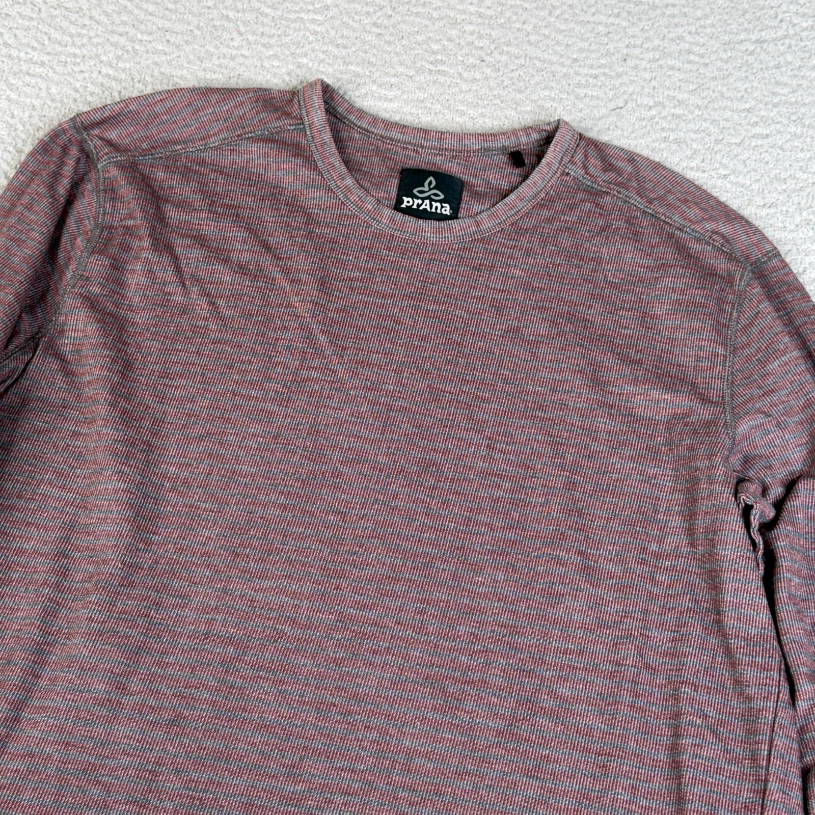 Prana T-shirt Mens XL Red Blue Pullover Long Sleeve Organic Cotton Knit Ribbed