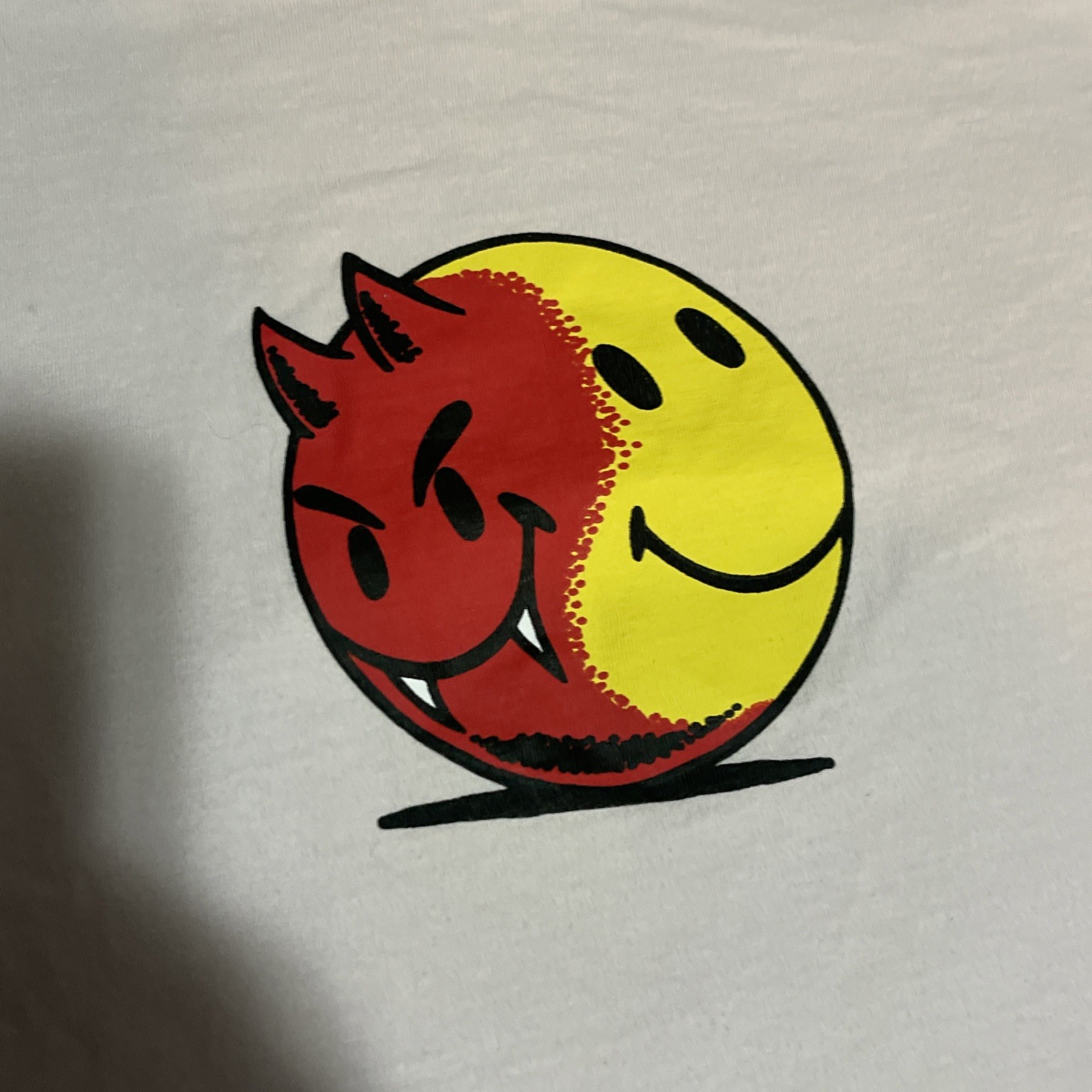 Market Smiley Good And Evil Devil Smiley Face Red Creme T-Shirt Size X-Large gallery