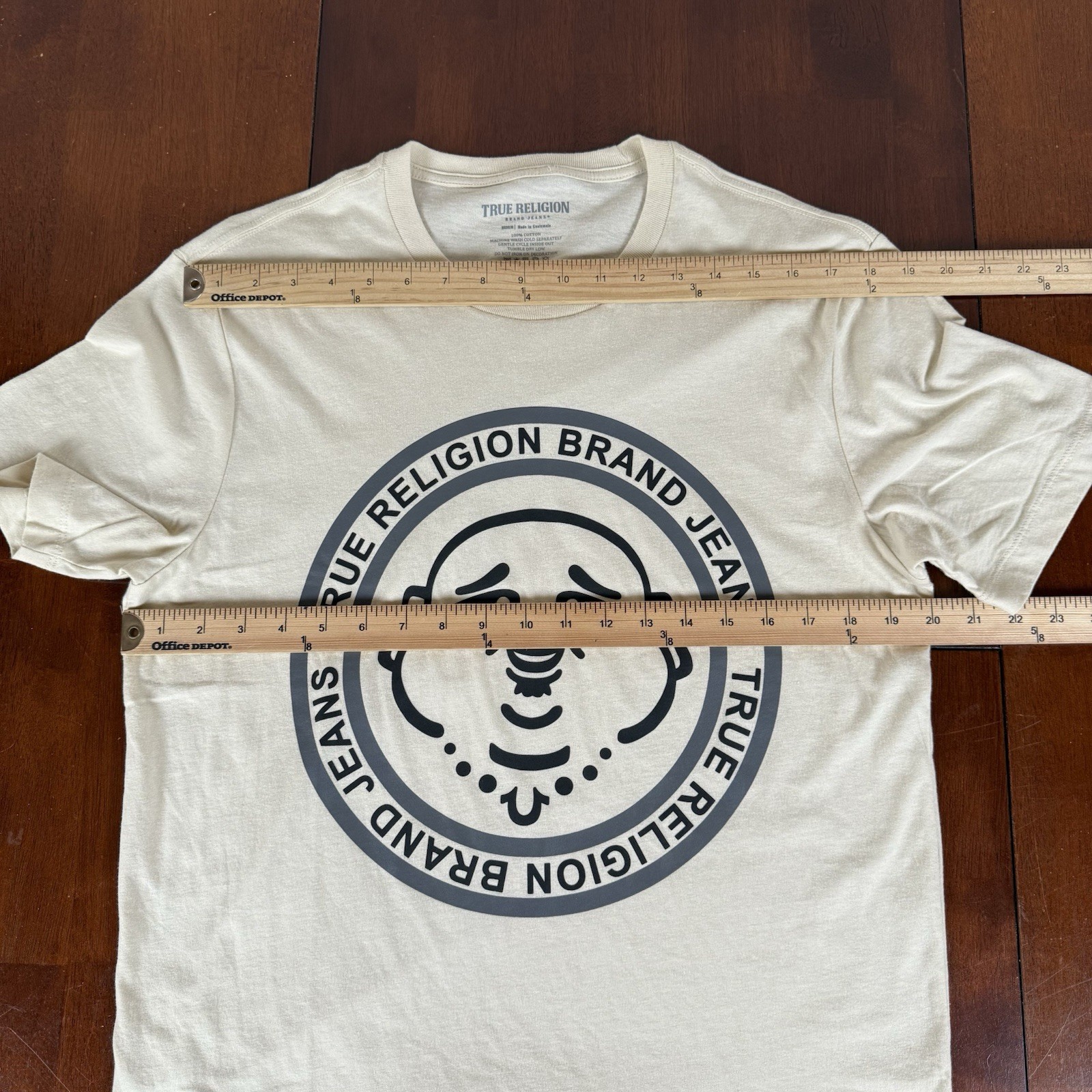 True Religion Buddha Face SS Crew Neck T-Shirt Mens Medium Fog-Beige NWT $59 gallery