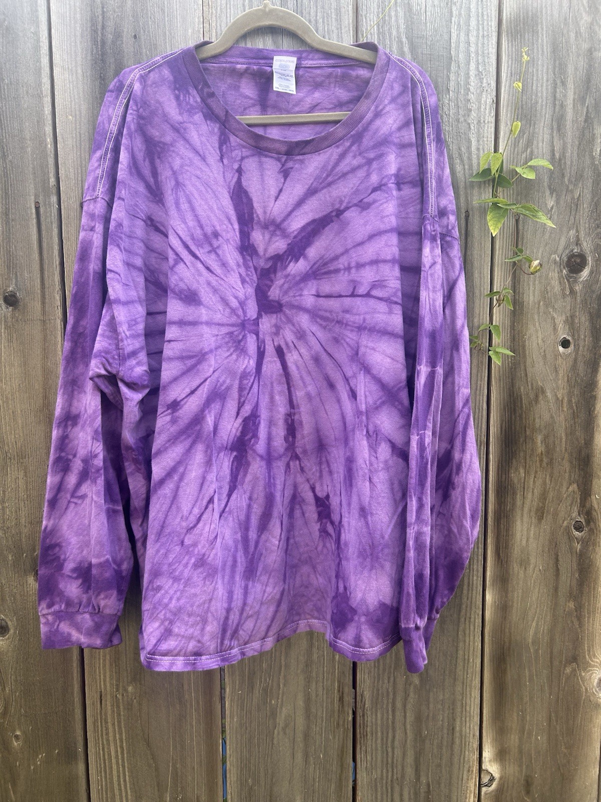 Colortone Men’s Purple Spiral Tie Dye Long Sleeve Cotton Tee Shirt Size 3XL