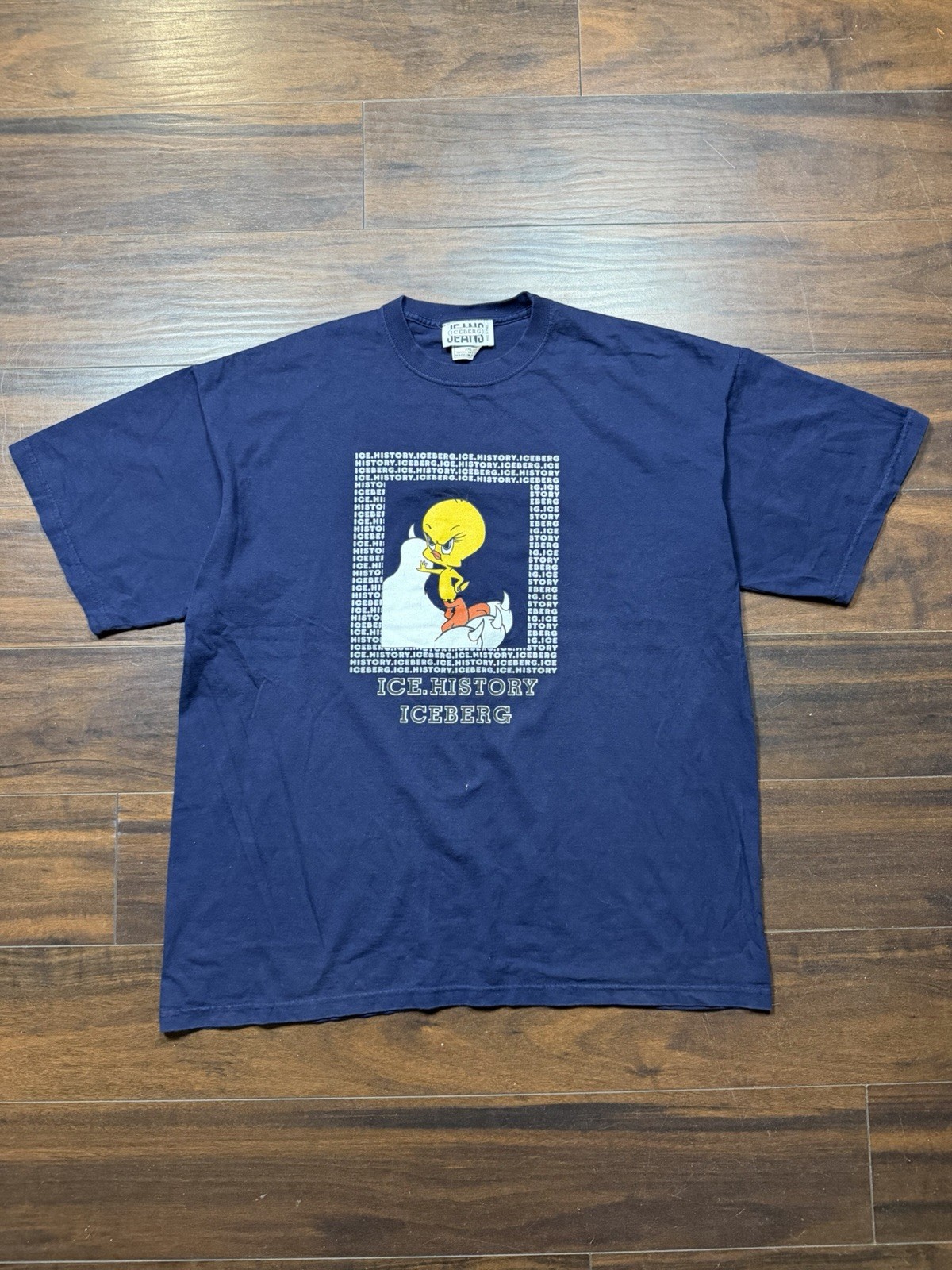 VTG Iceberg Jeans Tweety Bird T-Shirt Mens 2XL Navy Blue Looney Tunes Graphic gallery