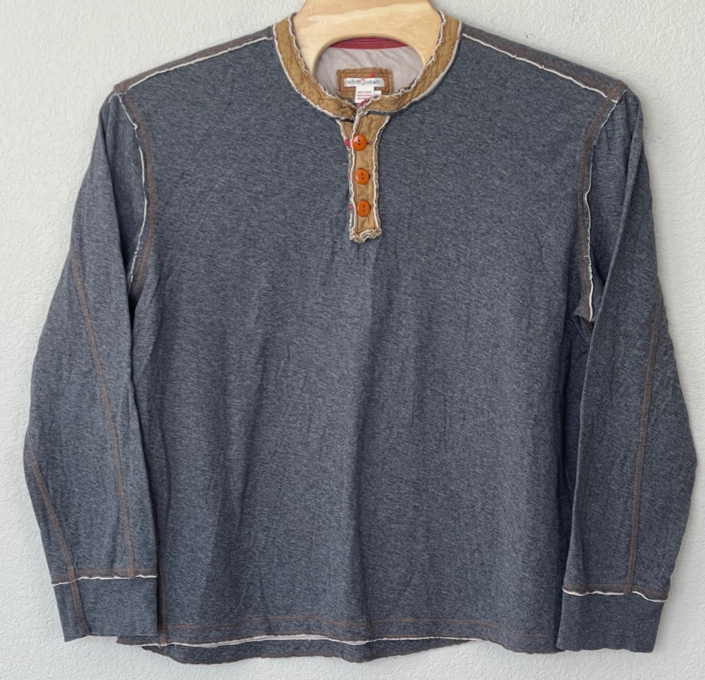 CARBON 2 COLBALT Long Sleeve Kinetic Henley Cotton Shirt Gray Men's XL gallery