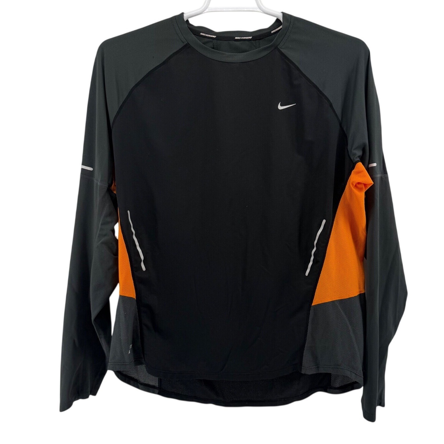 Nike Running Mens XL Dri-FIT Long Sleeve Shirt Black Grey Orange 384283-011 gallery
