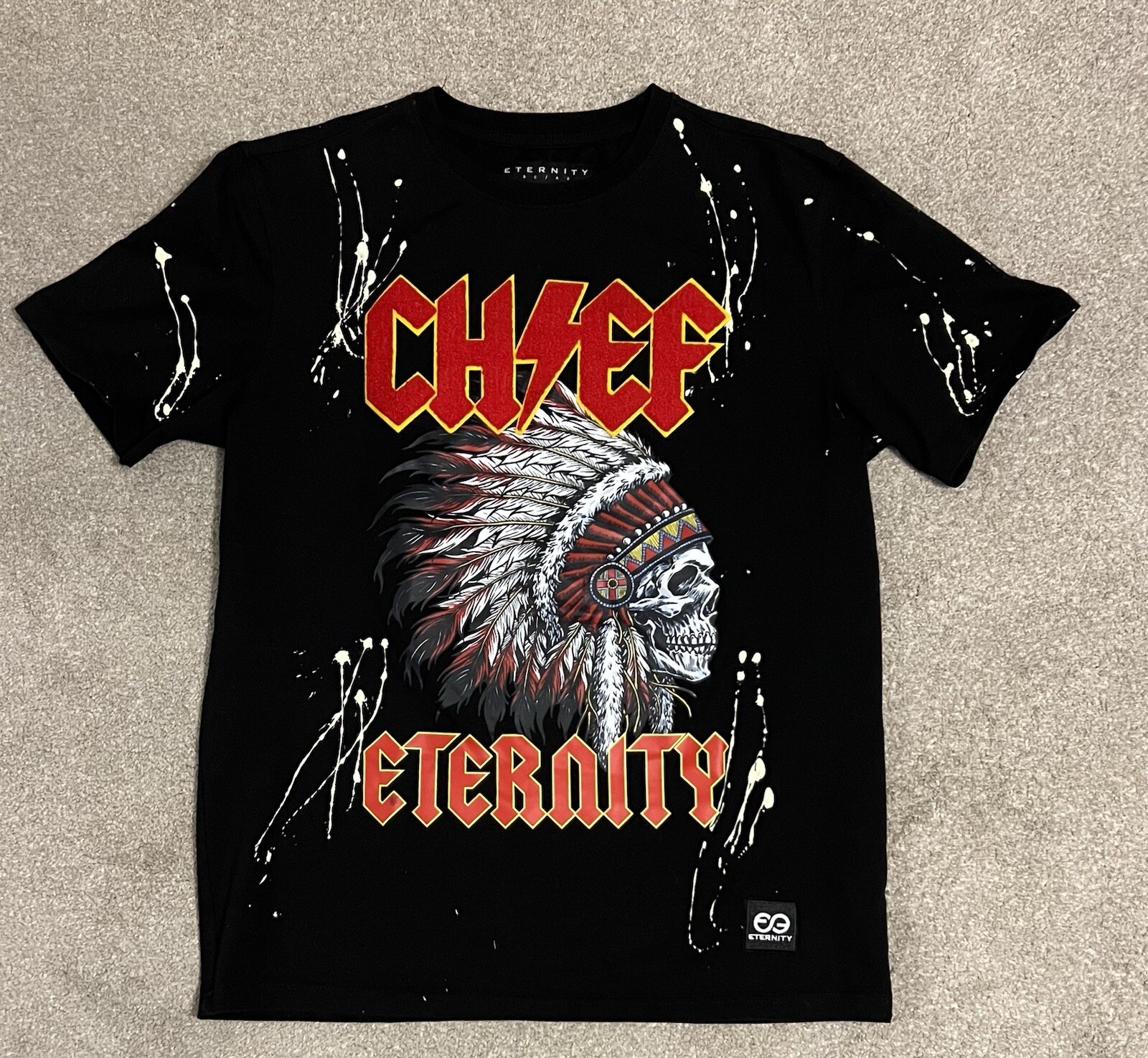 Eternity BC/AD Men’s Medium Indian Chief GRAPHIC Design Paint Splatter T-SHIRT