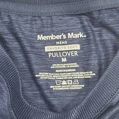 Members Mark Mens Top Medium Size Blue Long Sleeves Pullover w Zip Pocket