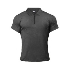 Solid Color Cotton Breathable Short Sleeve Polos Fashion Zip Collar Slim Fit Pol