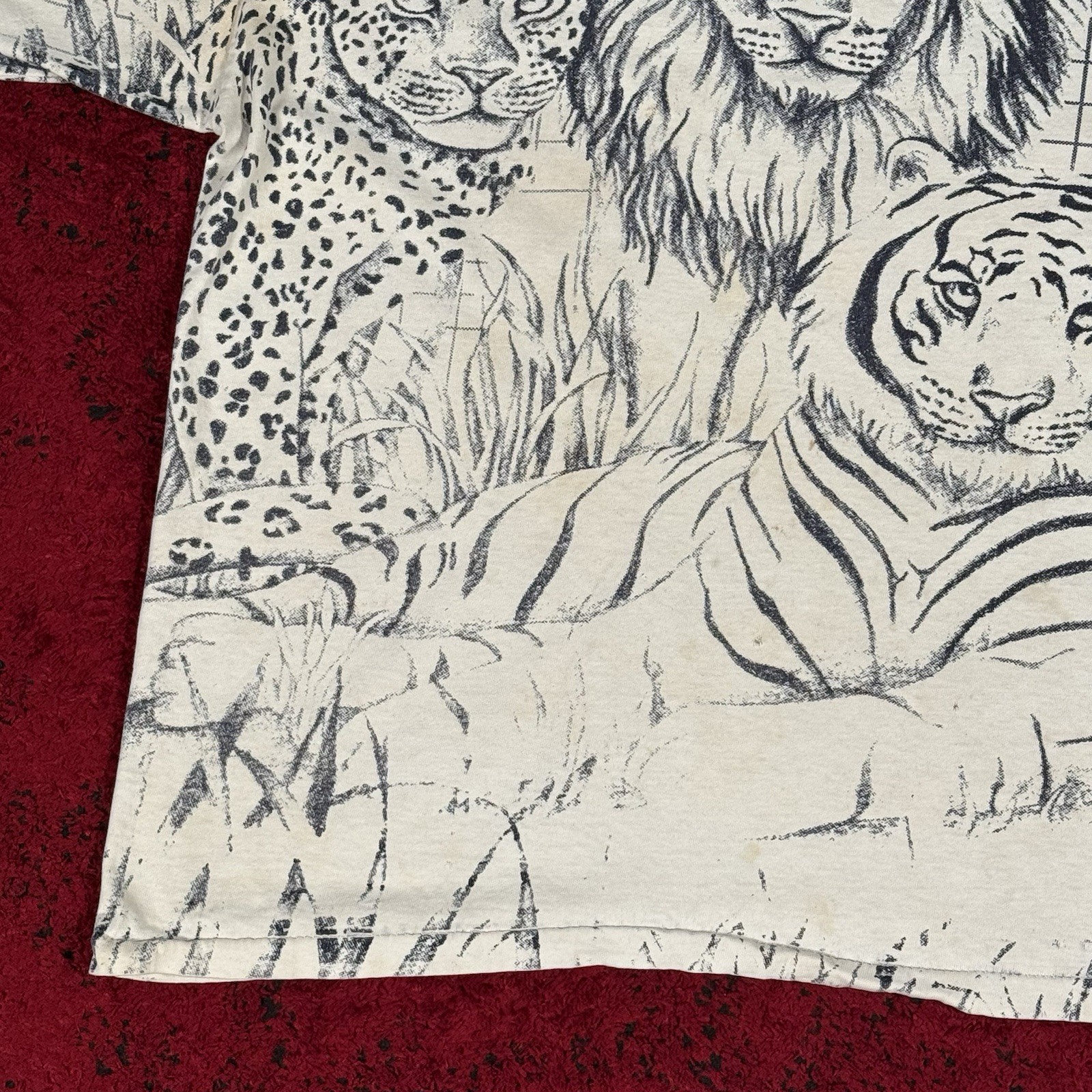 Vintage 80s-90s Artex Protect Wildlife Lion Tiger AOP T Shirt Size M Made In USA gallery