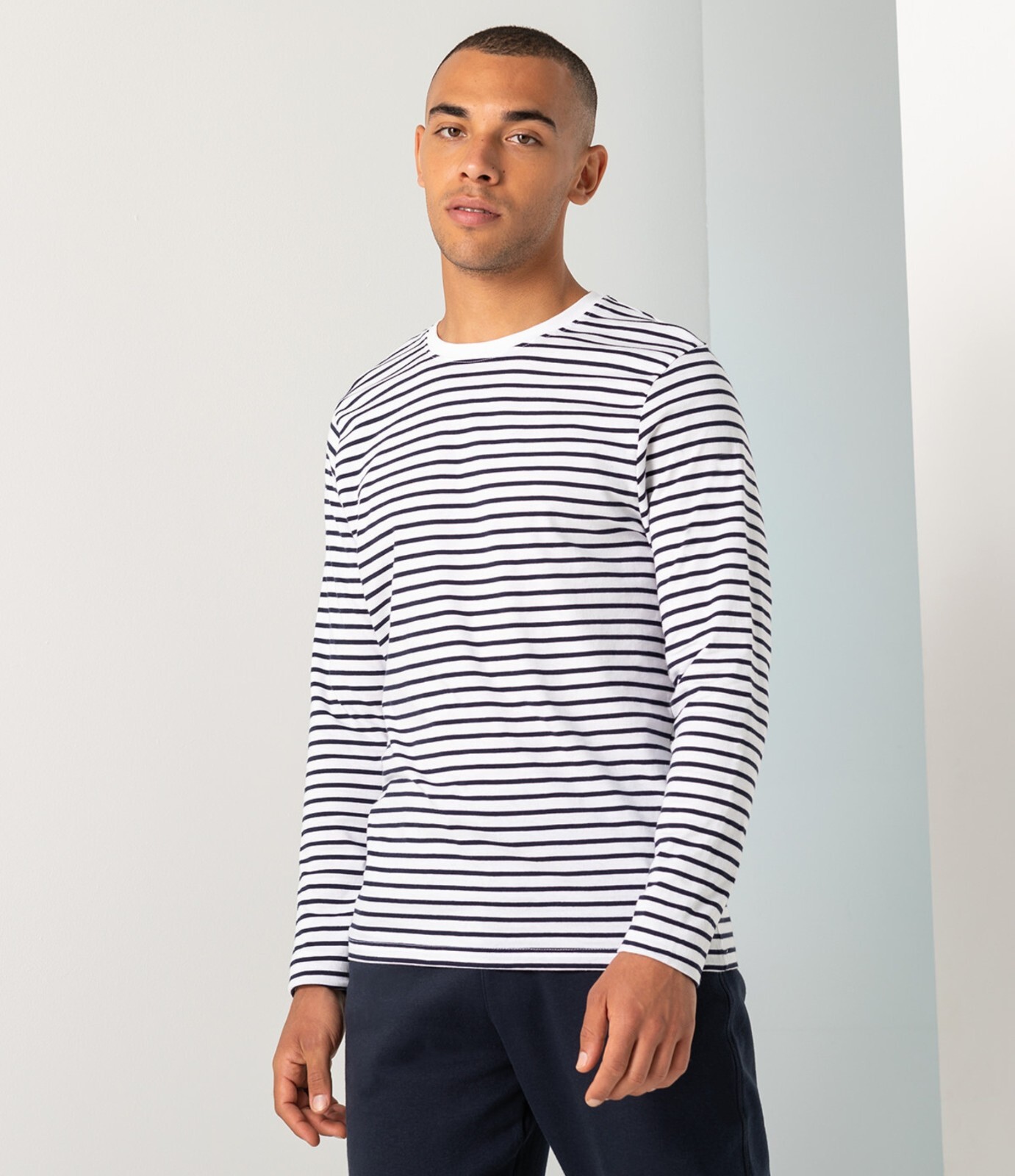 Breton Striped Long Sleeve Crew Neck T Shirt Casual Cotton Tops Men Women gallery