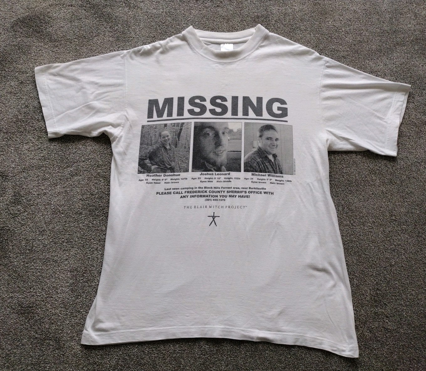Vintage The Blair Witch Project Missing T-Shirt 1999 Size Large