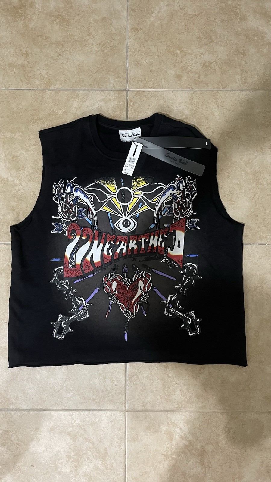 Smoke Rise Men Stand Firm Graphic Crop Muscle Tank Top Size Large