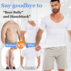 US Mens Compression V-Neck T-Shirt Moobs Slimming Tummy Control Body Shaper Tops