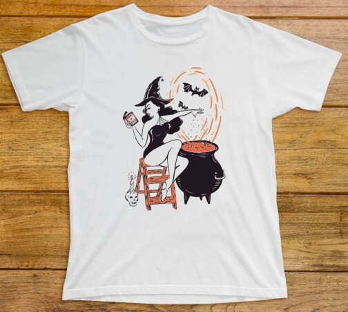 Sexy Witch T Shirt 584 Bubbling Cauldron Bat Book Of Spells Witchcraft Magic New gallery