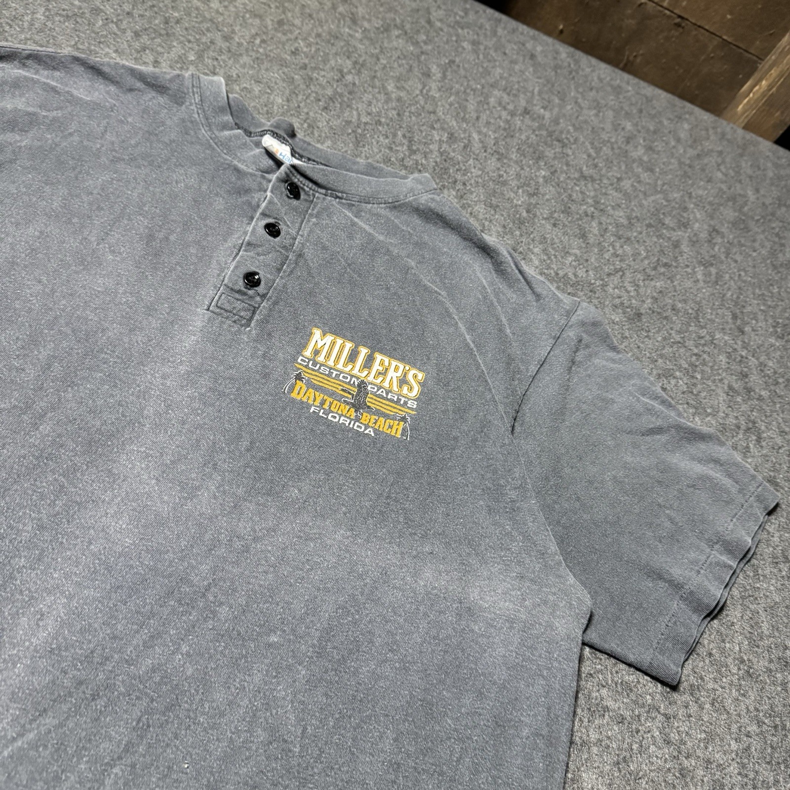 VTG 90s Millers Custom Parts Henley Biker Shirt Mens XL Fader Grunge gallery