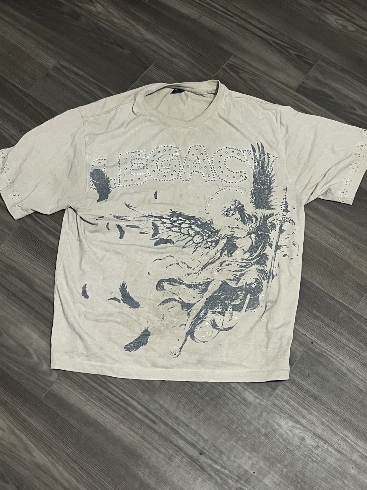 Men's Graphic Print Crew Neck Short Sleeve T-Shirt White/Gray M Rhinestone gallery