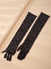 Rhinestone Fishnet Gloves Glitter Sparkle Long Mesh Arm Sleeves for Party