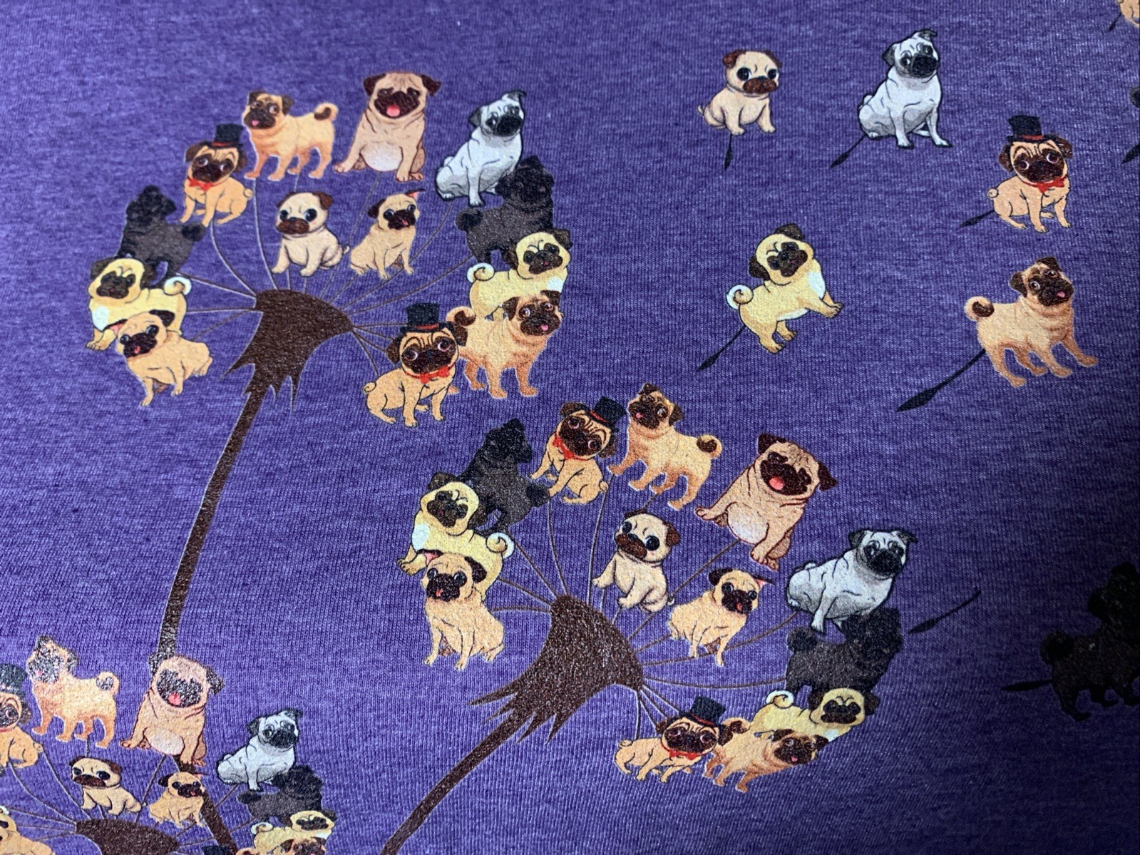 Purple Pug Dandelions Flowers T Shirt W 2X