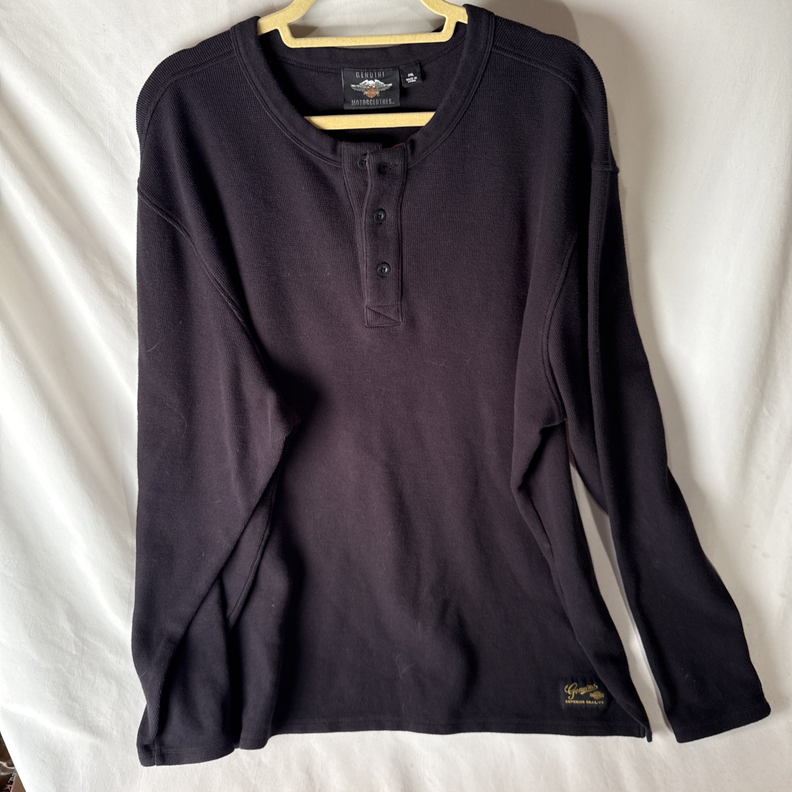Harley Davidson Henley Shirt Men 2XL Black Long Sleeve Thermal Embroidered Biker gallery