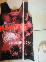 Hooters Cropped Tank Top Pasadena Black Pink Bleach Tie Dye Owl Womens XX-Small