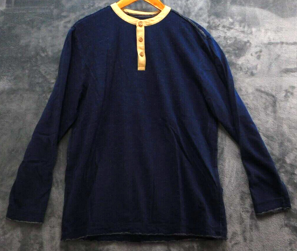 Johnston & Murphy Shirt Mens Large Navy Henley Long Sleeve Contrast Trim