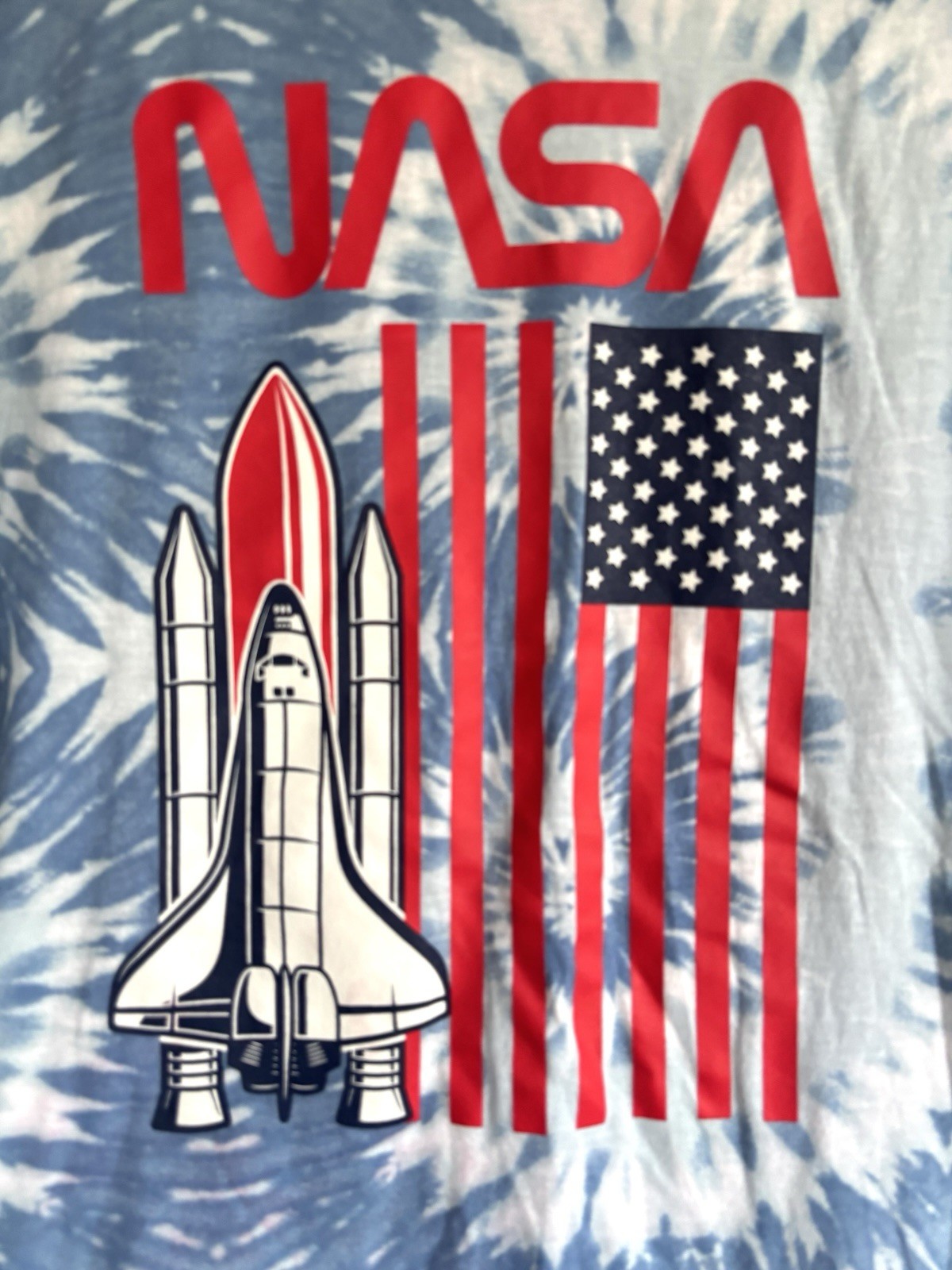 NASA Space Shuttle Blue Tie Dye T Shirt size XL USA American Flag gallery