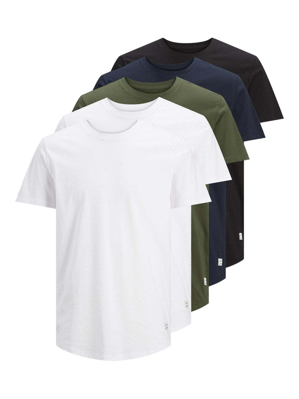 Jack & Jones 5 Pack JJENOA 100% Cotton Crew Neck T-Shirts – White/Navy/Black/Oli