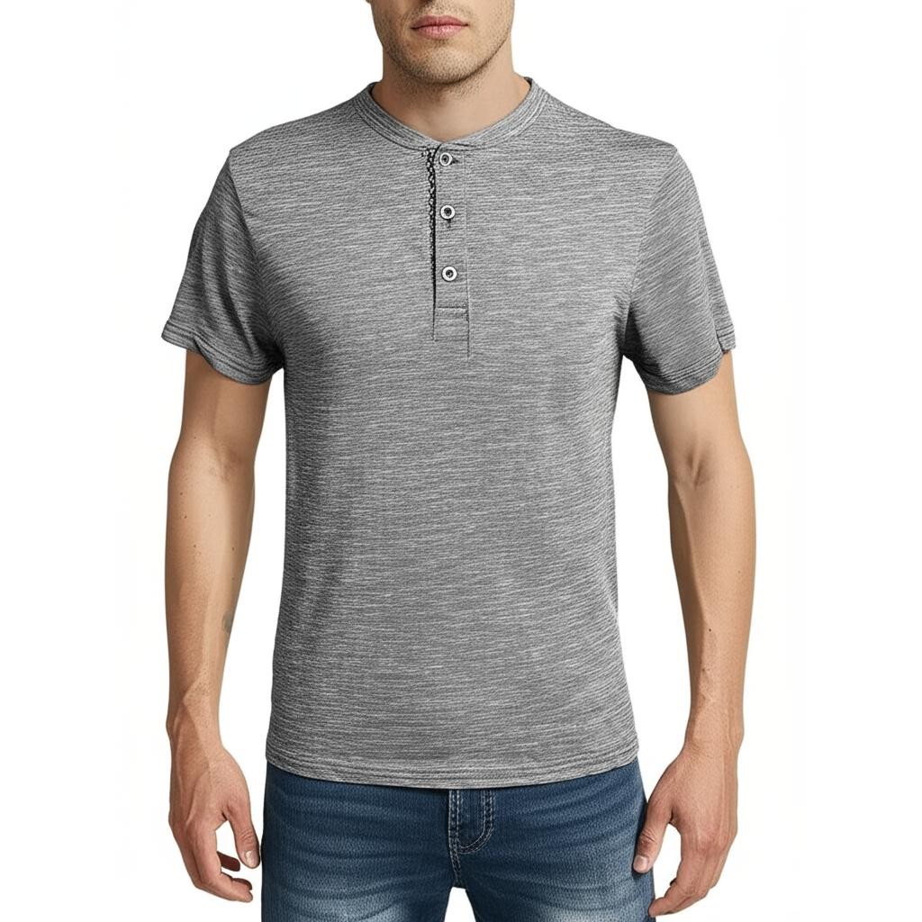Straight Faded Men’s Henley Tee Size Small Grey 3-Button Placket Casual Classic