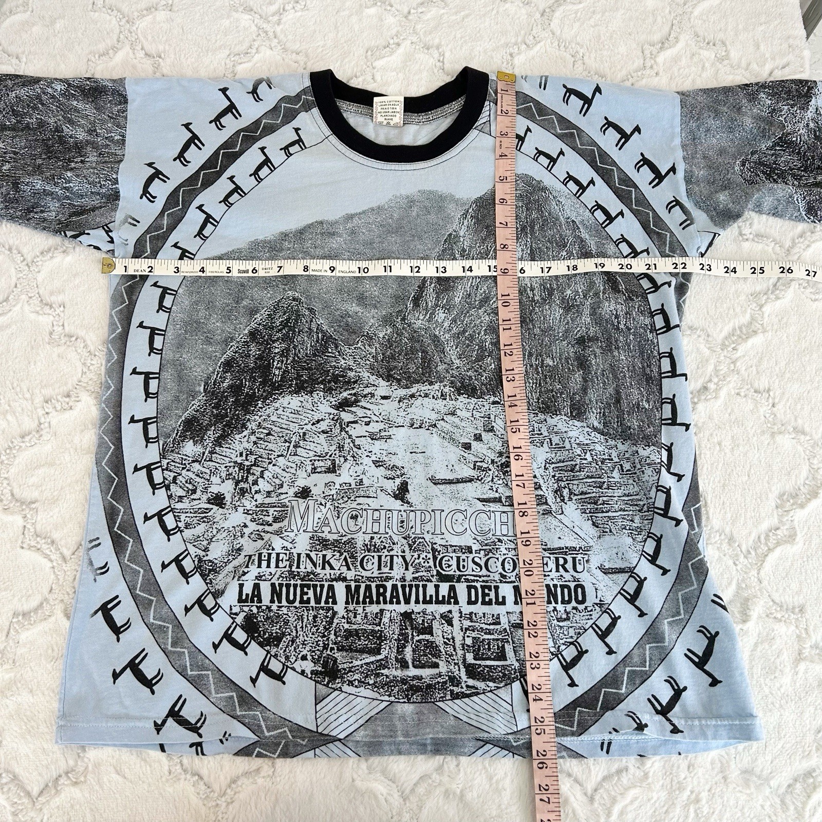Vintage Blue All Over Print Machu Picchu Peru Nature Graphic T-shirt Large gallery