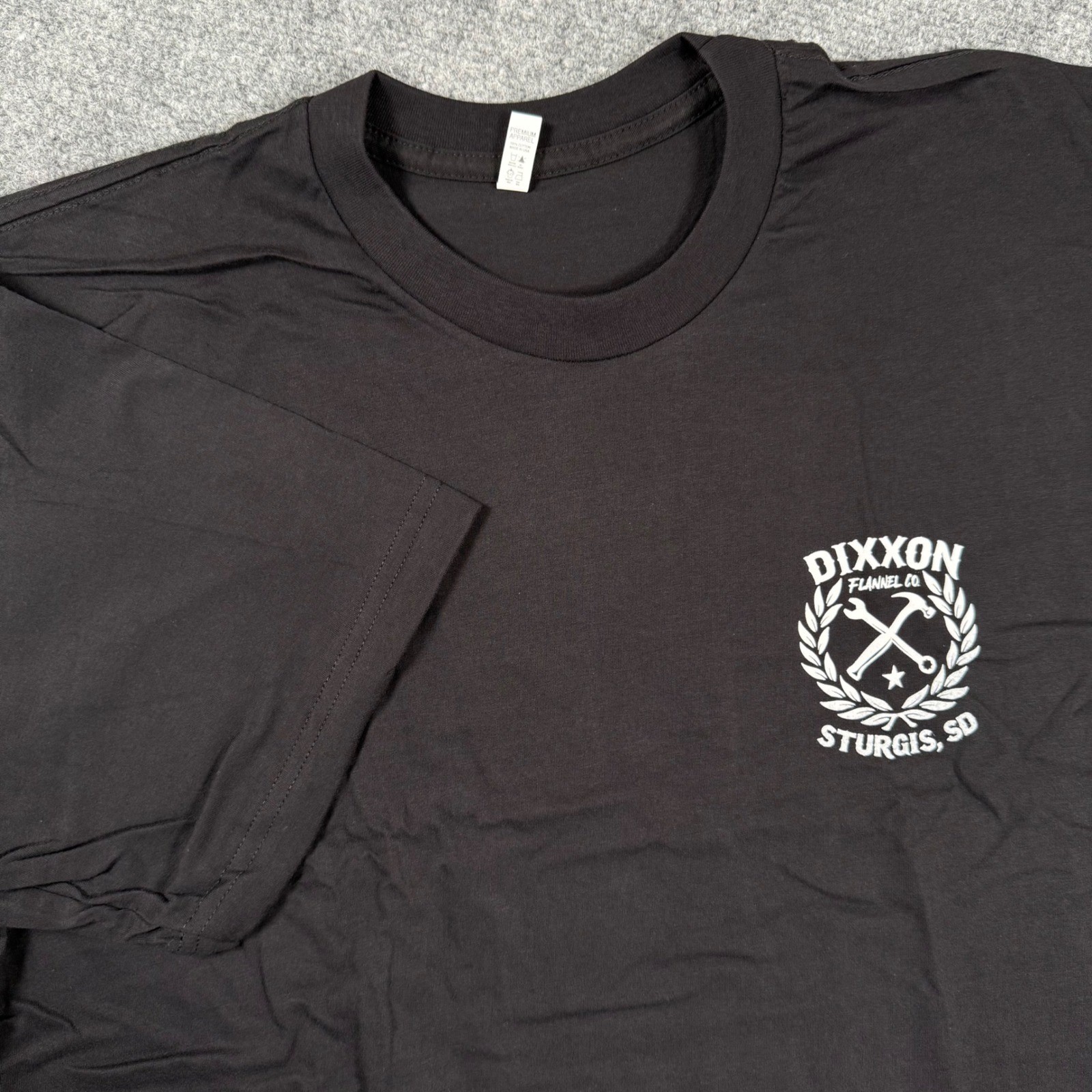 DIXXON Flannel Co. T-Shirt XL Black Sturgis SD Sketchy White Crest Tee NWT Men's gallery