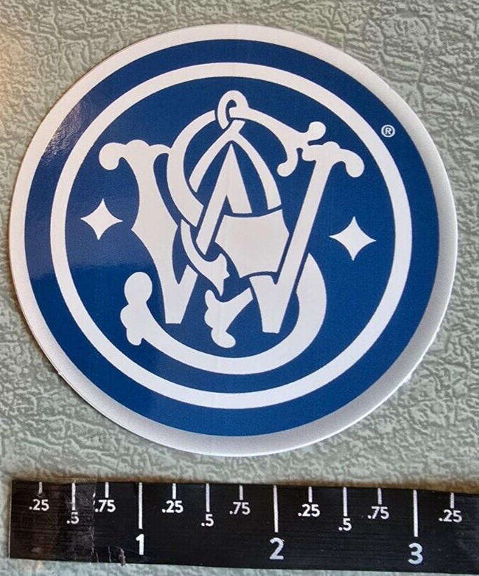~NOT REPRO – Smith and Wesson Light Blue/White Vinyl Decal Sticker Shot Show