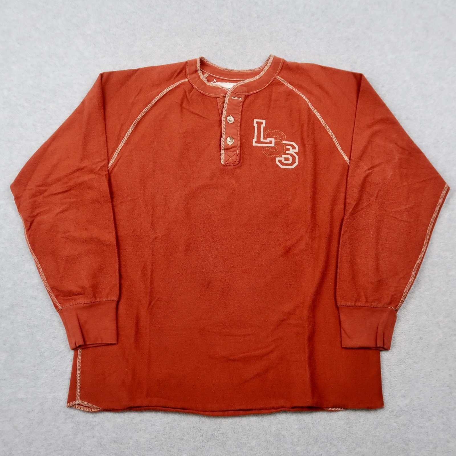 Y2K Levis Signature Henley Shirt Mens L Burnt Orange Long Sleeve Contrast Stitch gallery