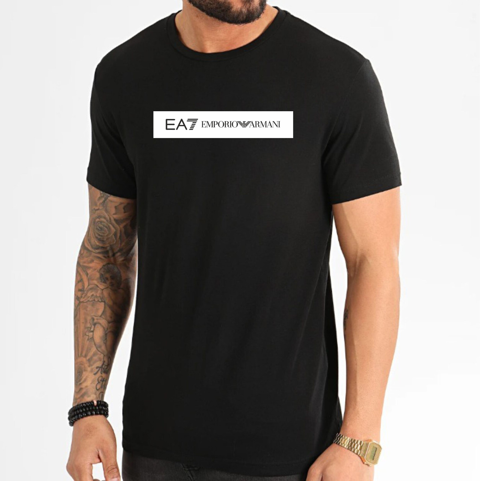 Emporio Armani Black Men’s Cotton EA T-Shirt box logo Size M*L*XL*XXL*3XL