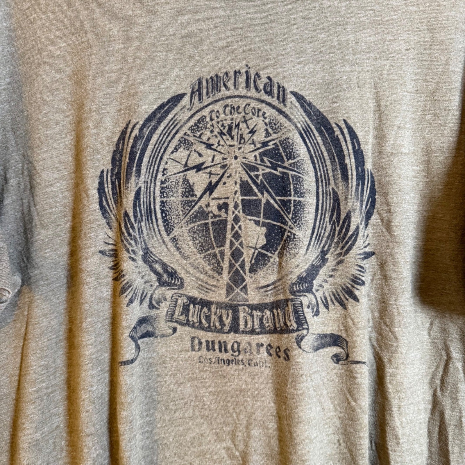 Lucky Brand Mens XXL Olive Green Heathered American To The Core Graphic T-Shirt gallery