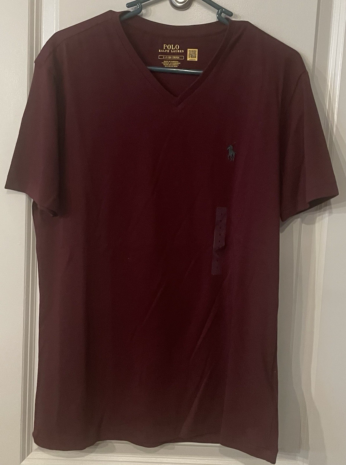 Polo Ralph Lauren Men's V Neck T Shirt (Red) Burgundy New Small gallery