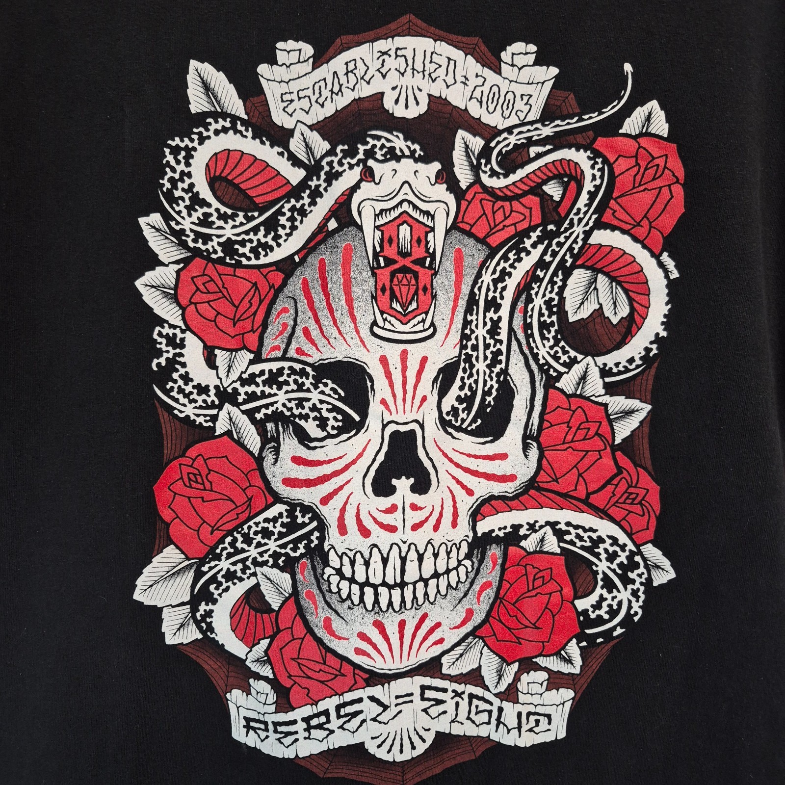 VINTAGE Rebel Eight Y2K Graphic Skull and Snake TShirt Size L Black Goth Grunge gallery