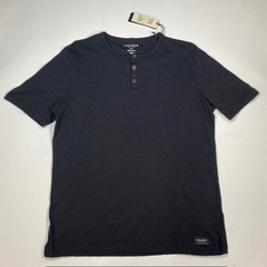 Silver Jeans Co Mens Organic Cotton Short Sleeve Henley Shirt Black Size M NEW