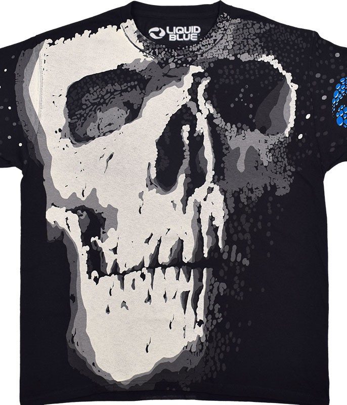 Big Skull Black T-Shirt Liquid Blue