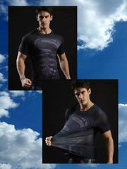 NEW! SUPERMAN BLACK SHORT SLEEVE COMPRES SHIRT SIZES (US M-2XL) (TAG SZ XL-6XL)