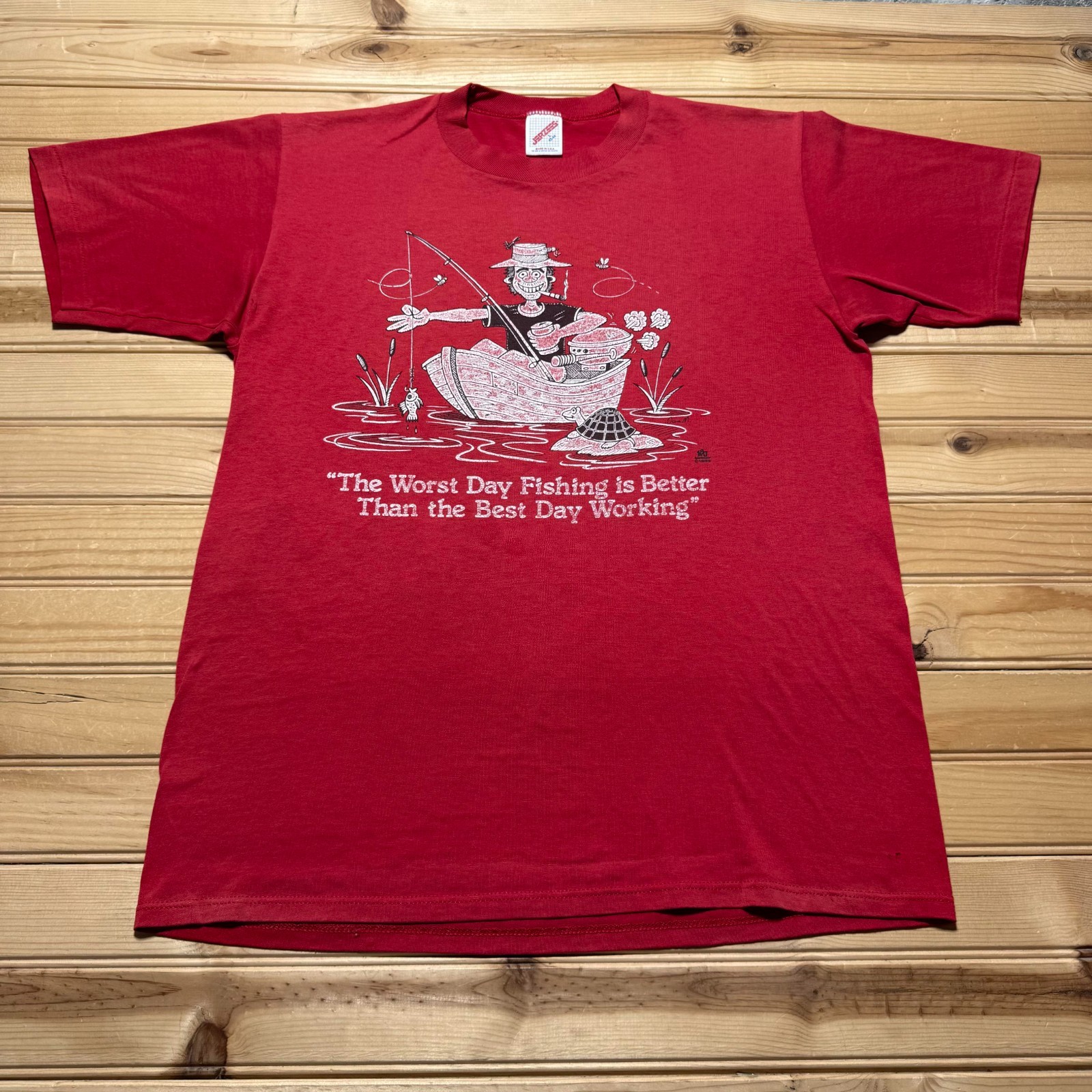 Vintage 1988 Worst Day Fishing Better Than Best Day Working Funny T-Shirt Large gallery